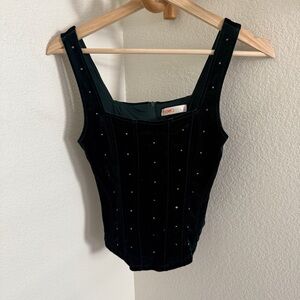 Dark green velvet corset with crystal embellishments goth steampunk size XS